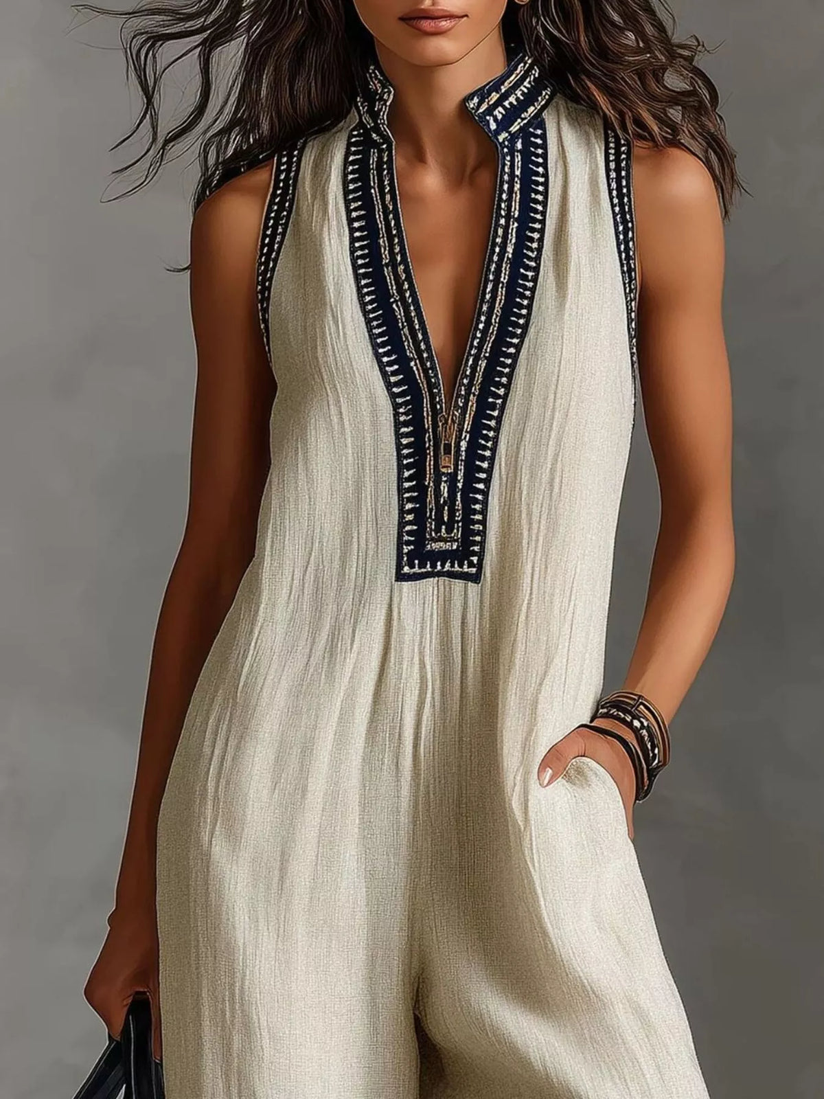 Sleeveless Wide-Leg Jumpsuit, Plus Size