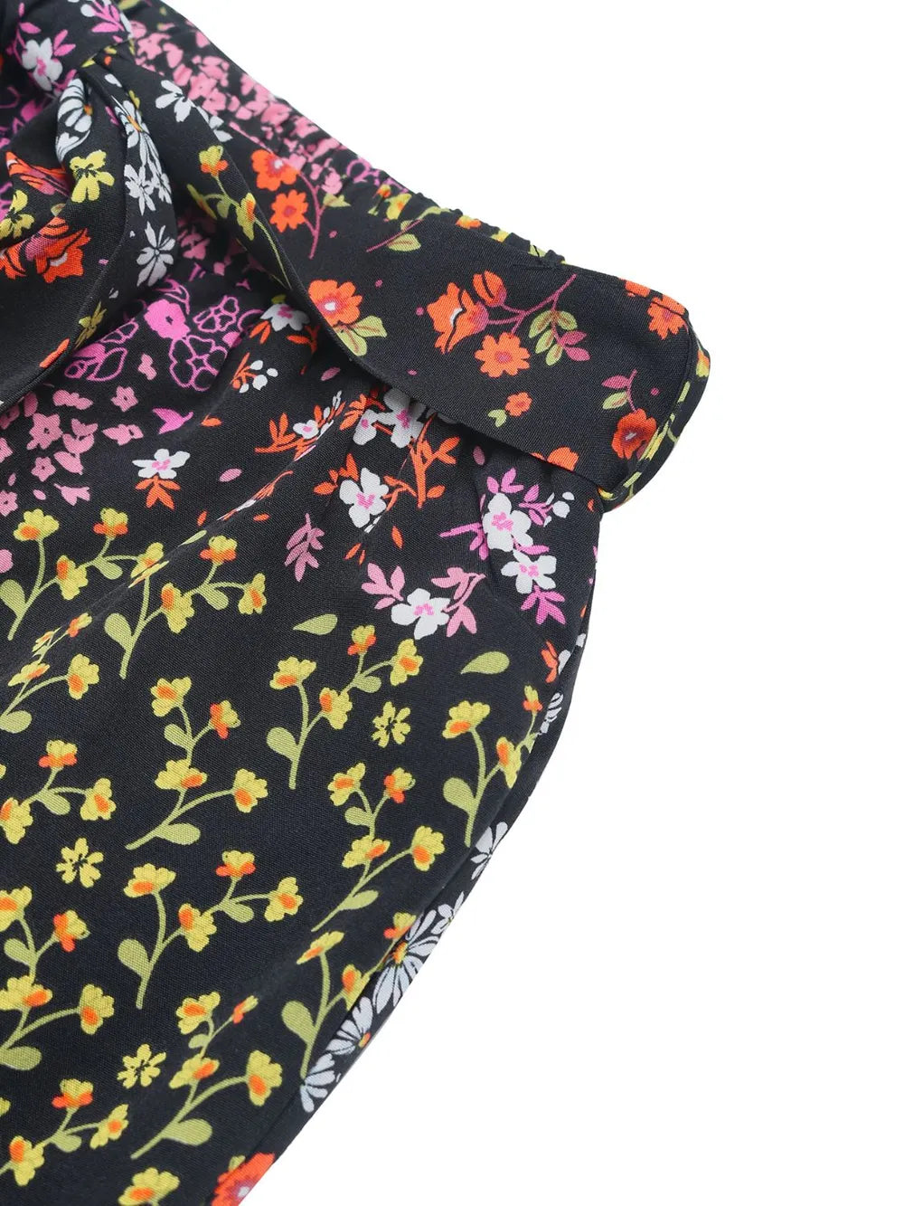 Floral High Rise Wide Leg Pants in Black