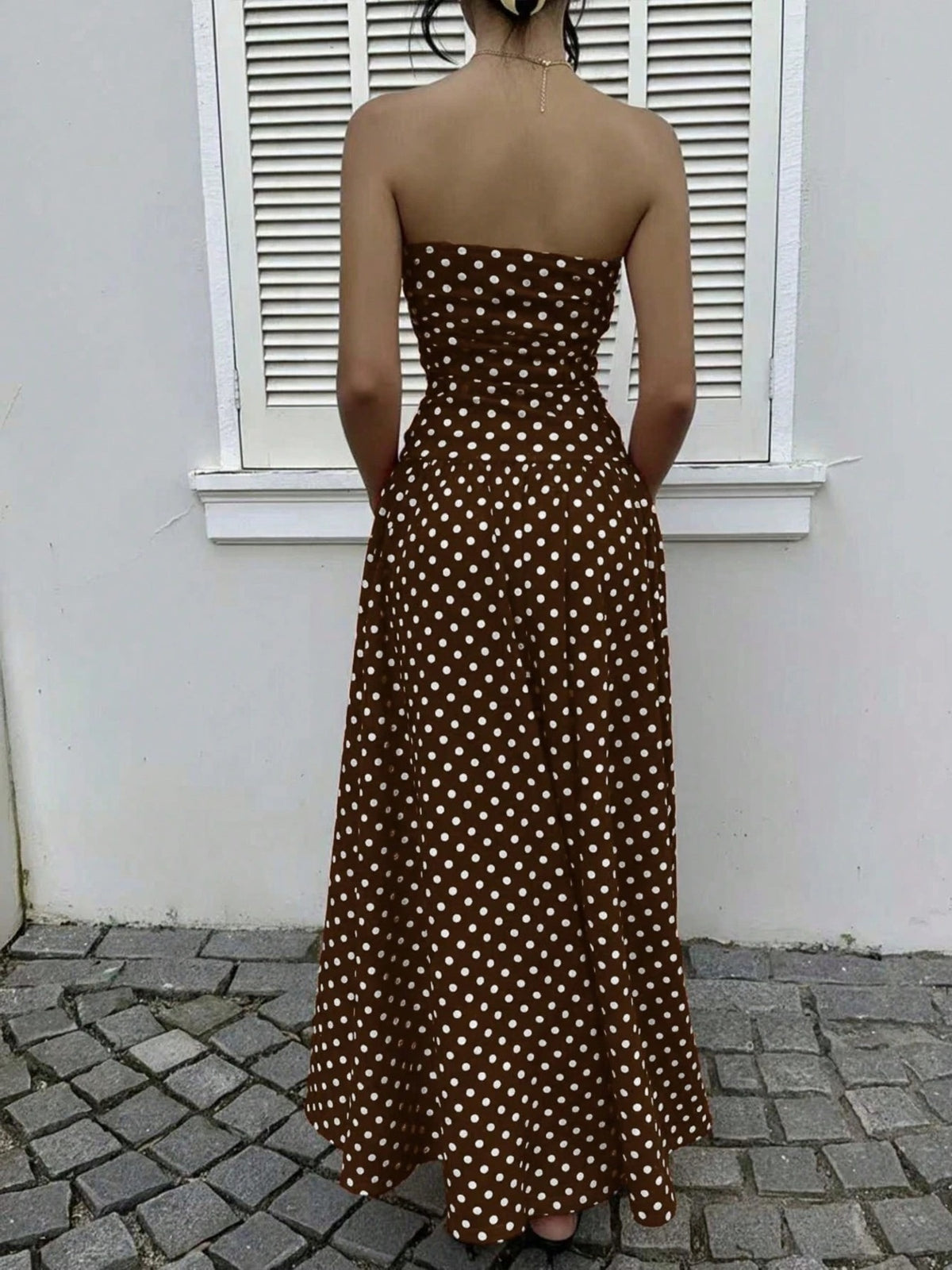Polka Dot Strapless Maxi Dress