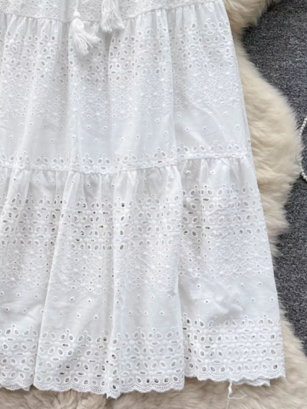 Eyelet Cutout Tiered Maxi Skirt