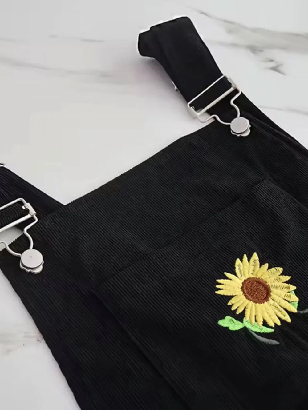 Embroidered Overalls in Black