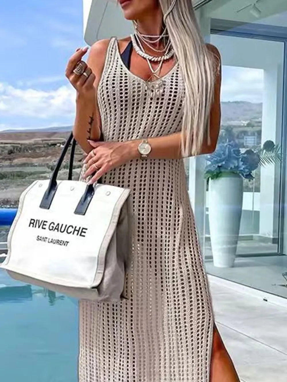 Openwork Cutout Wide Strap Dress