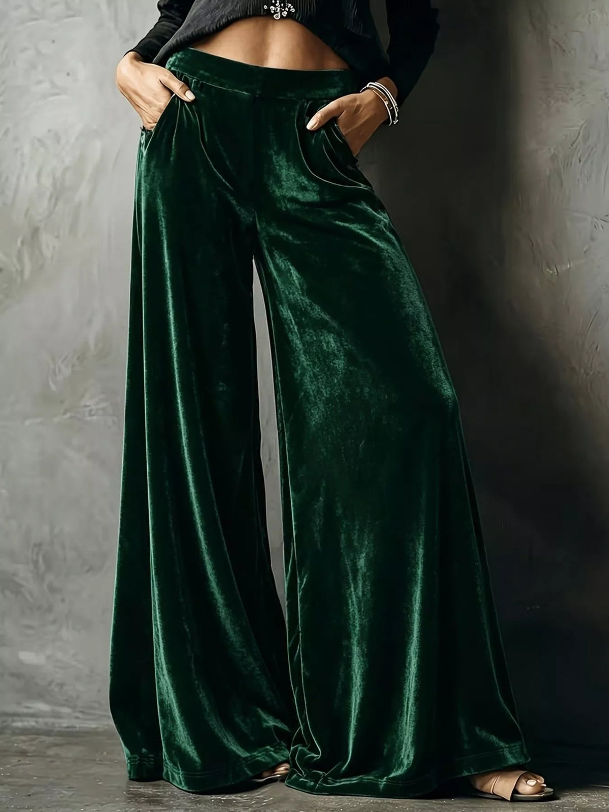 High-Waisted Wide-Leg Velvet Pants