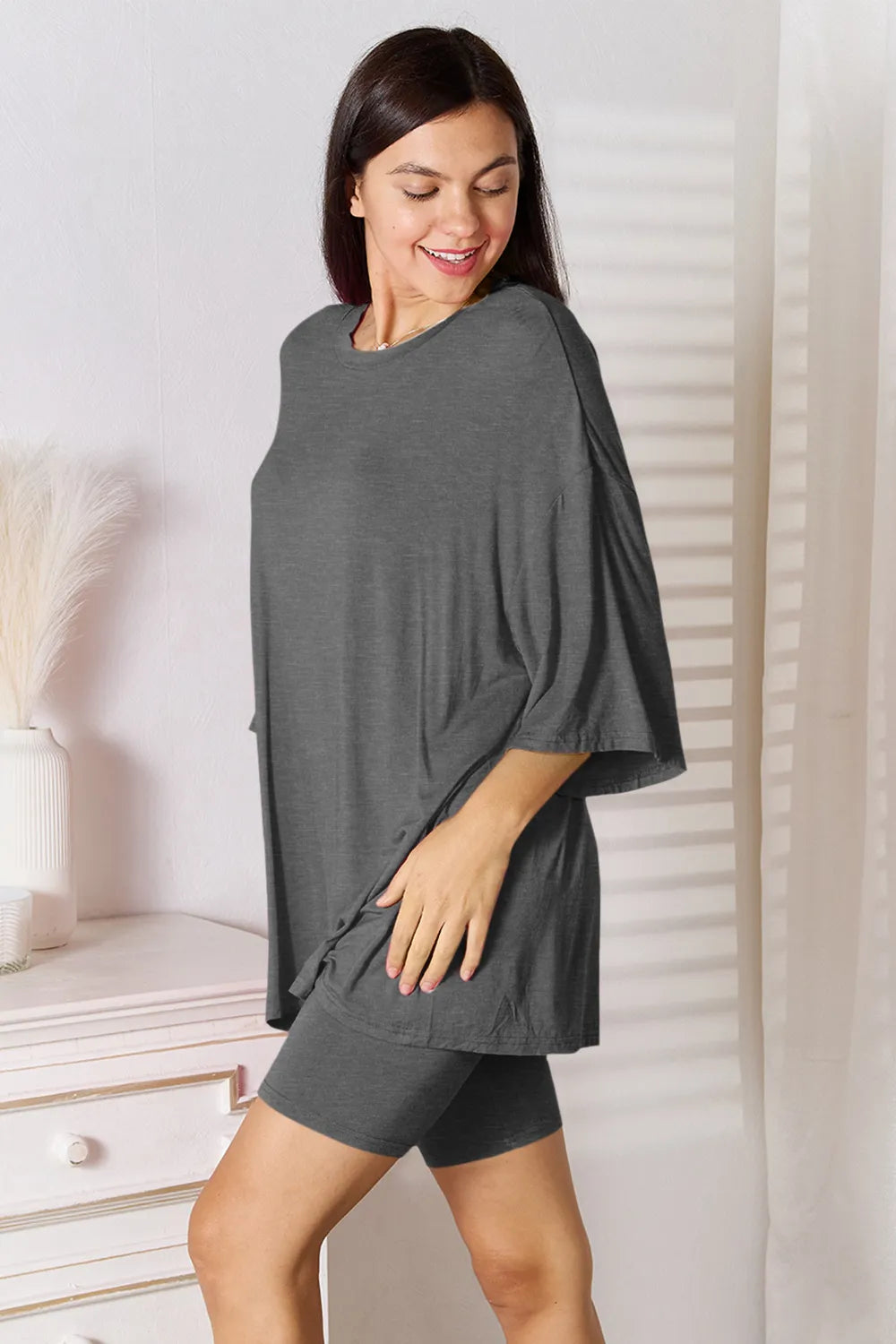 Basic Bae Three-Quarter Sleeve Top and Shorts Set