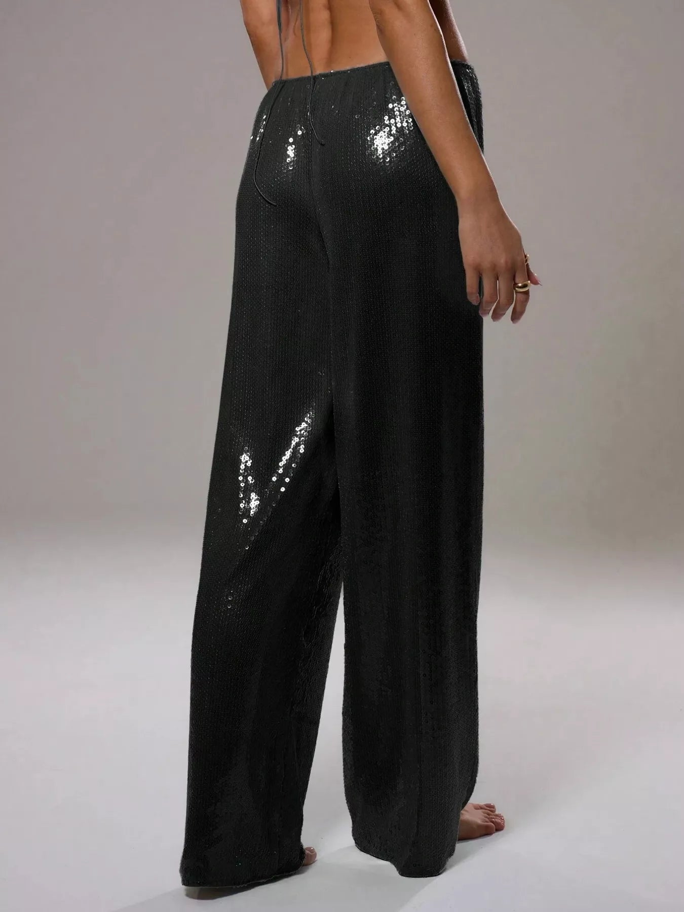 Drawstring Sequin Wide Leg Pants