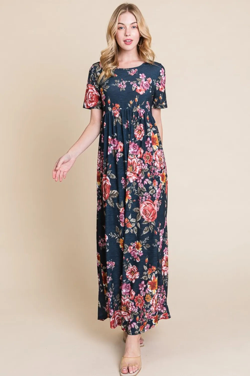Shirred Maxi Dress in Floral