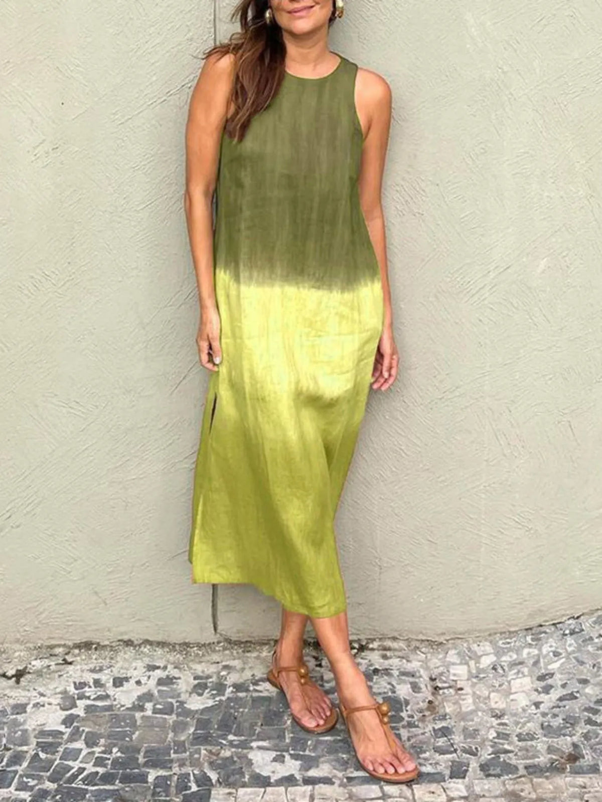 Gradient Tank Midi Dress with Side Slit