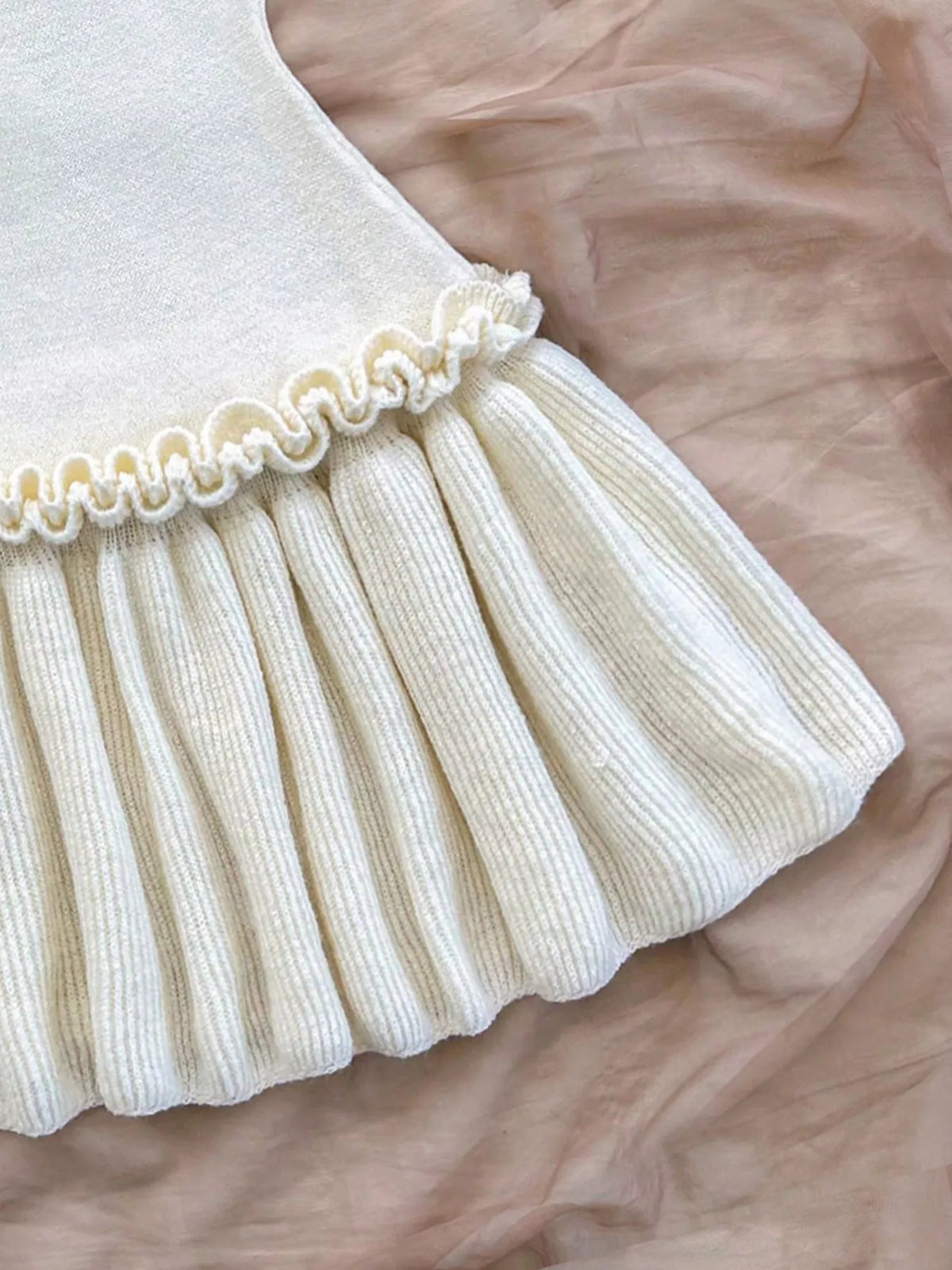 Halter Neck Ruffle Hem Knit Sweater Dress in White