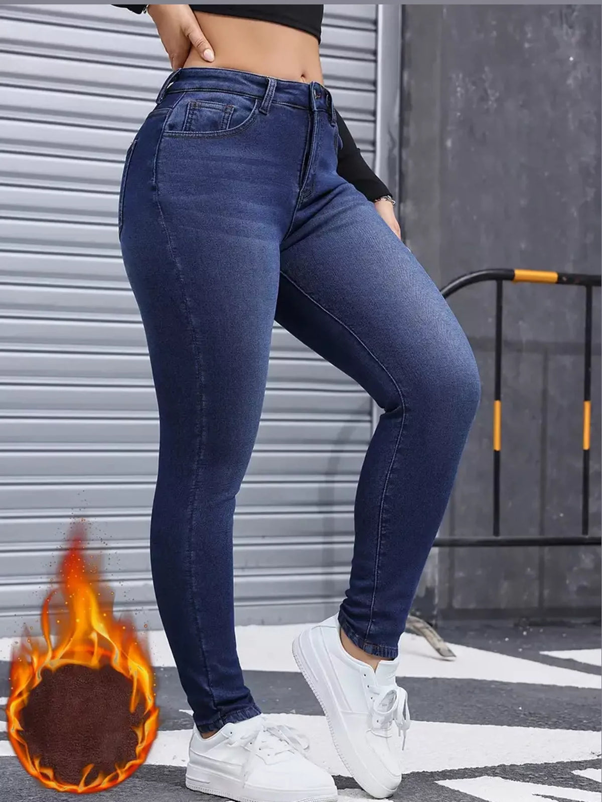 High-Waisted Fleece-Lined Skinny Jeans