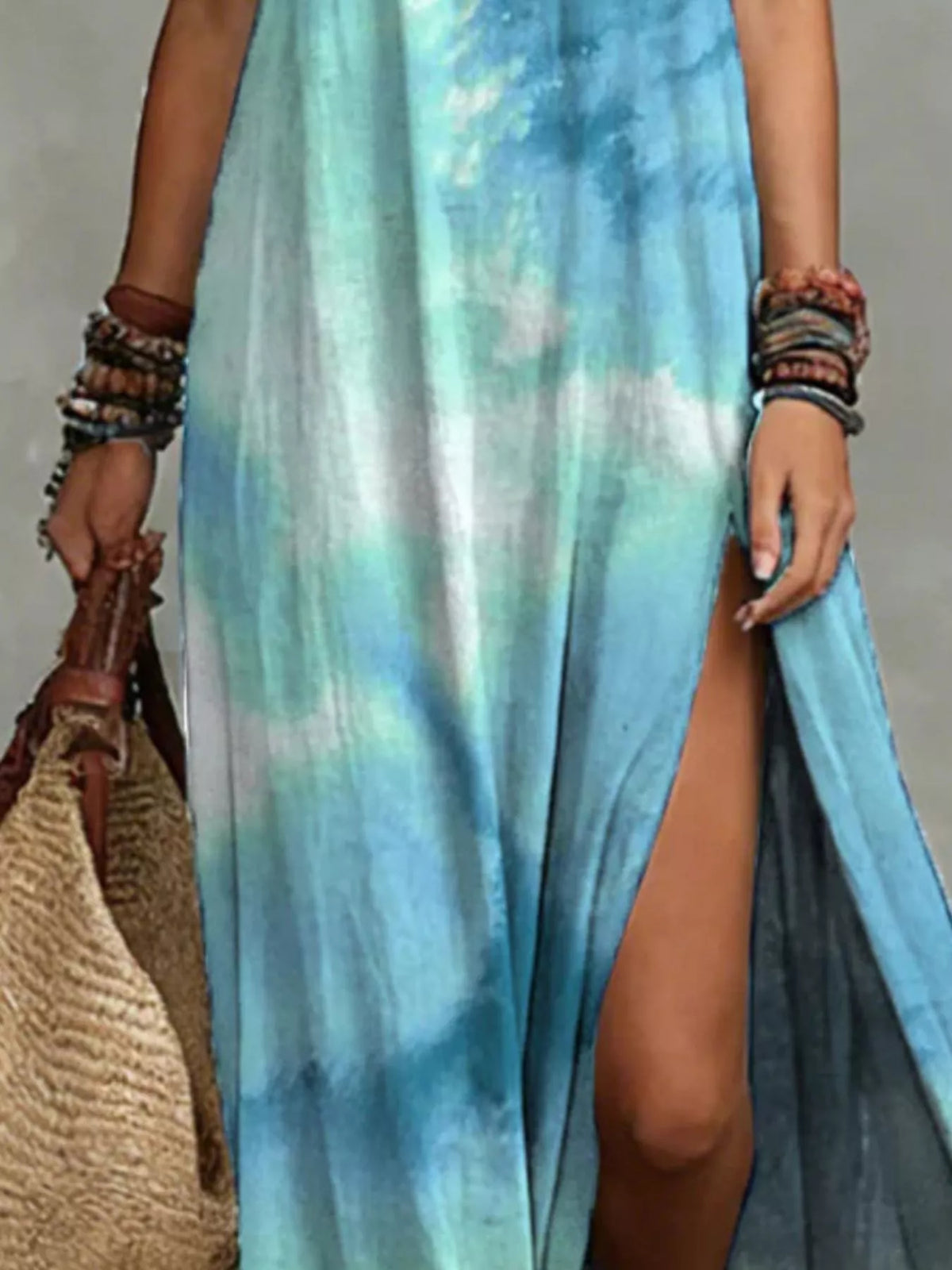 Printed Sleeveless Maxi Dress with Slit