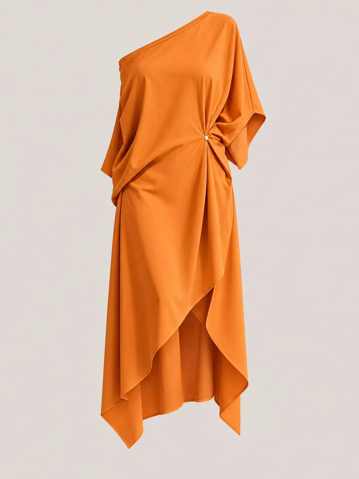 One-Shoulder Asymmetric Hem Midi Dress