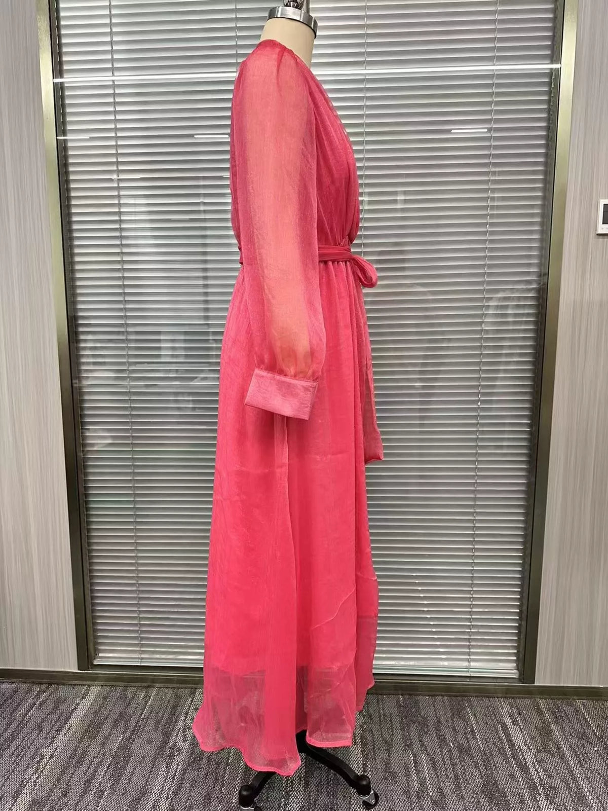 Chiffon Wrap Maxi Dress in Strawberry