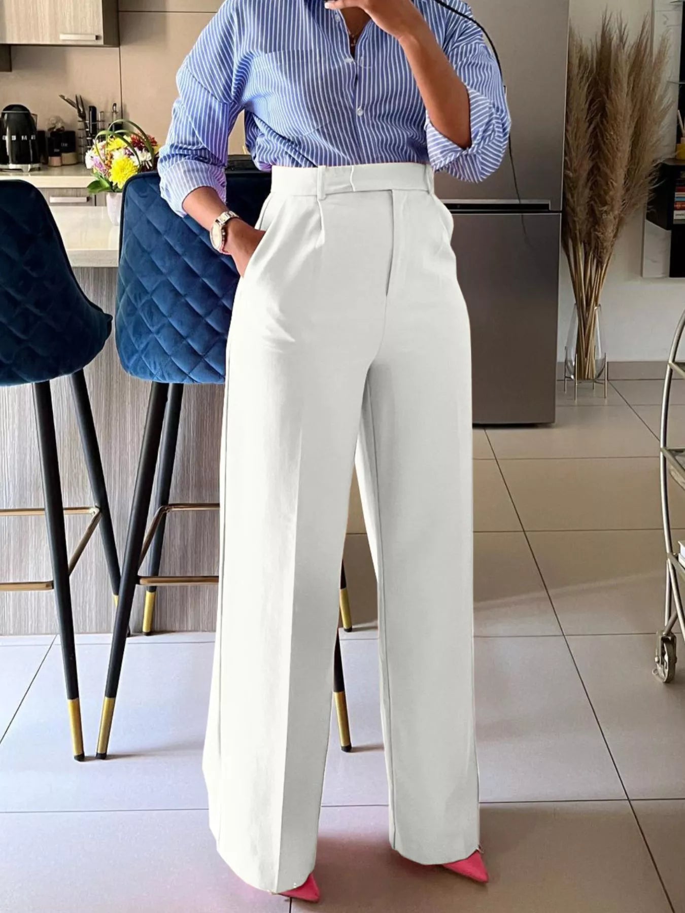 High-Waisted Wide-Leg Pocket Pants