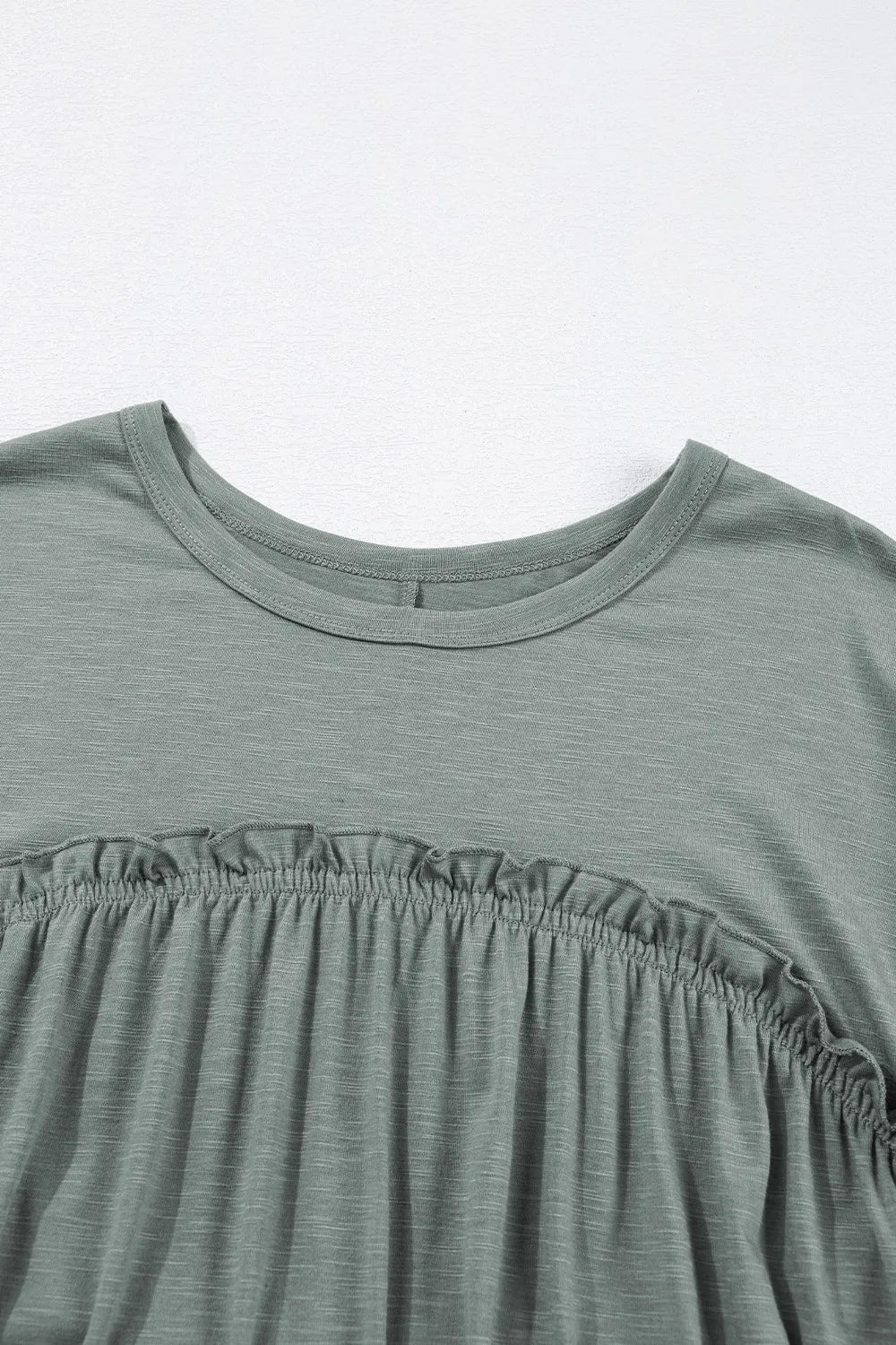 Frilled Round Neck T-Shirt Dress in Sage