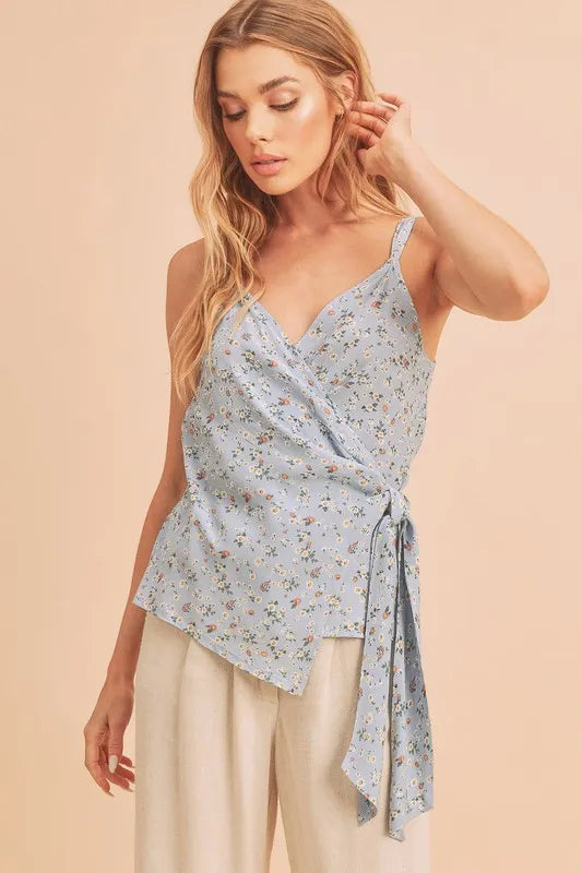 Ditsy Floral Surplice Cami in Light Blue