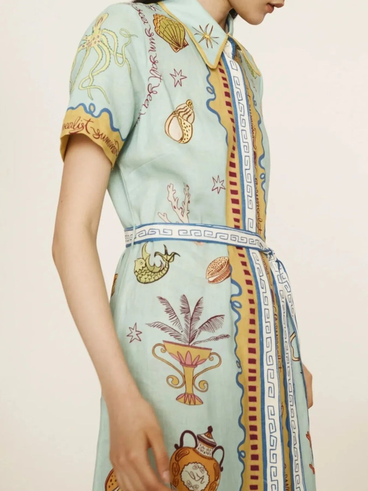 Multicolor Short Sleeve Maxi Shirt Dress