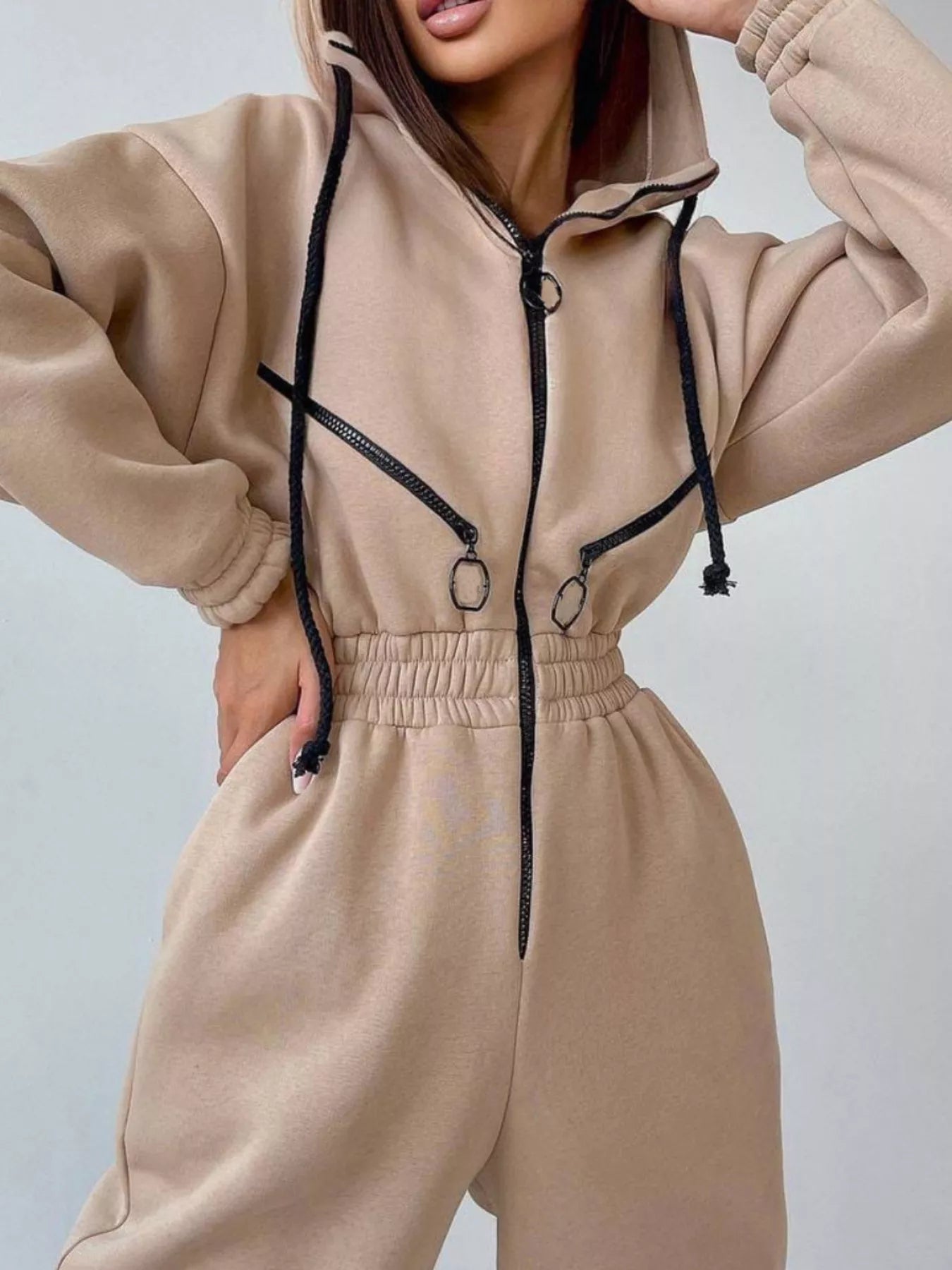 Zip Front Dropped Shoulder Jumpsuit
