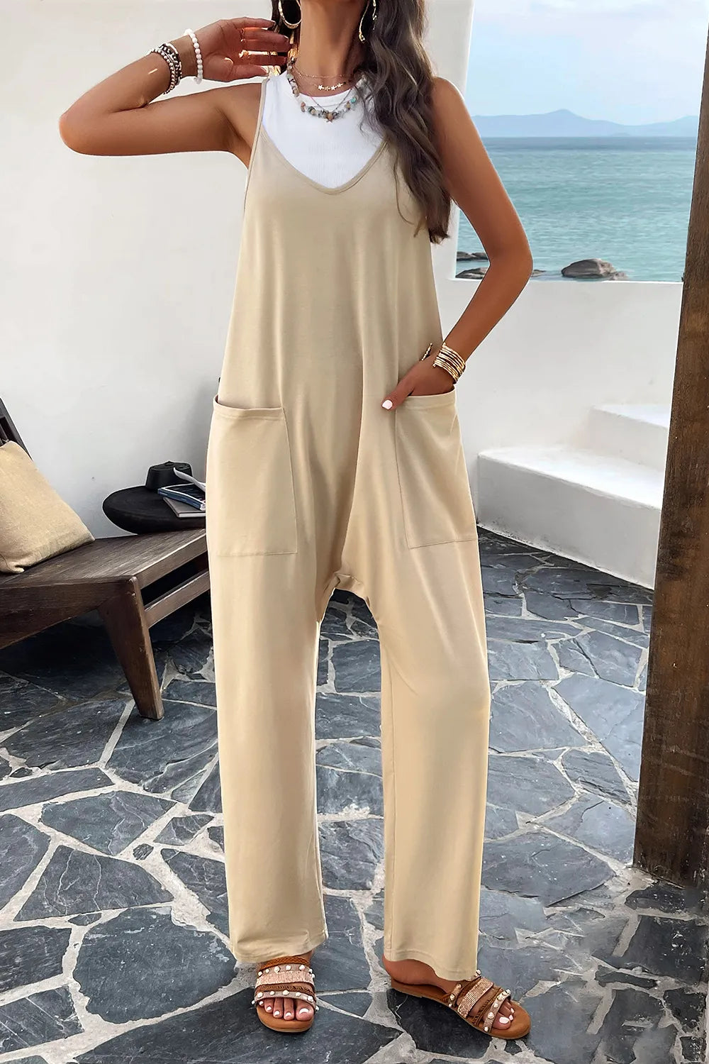 Pocketed Spaghetti Strap Overalls by DY