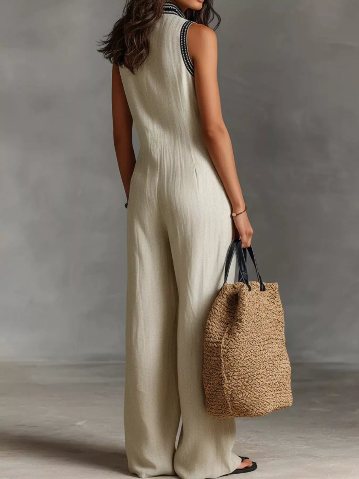 Embroidered Sleeveless Wide Leg Jumpsuit