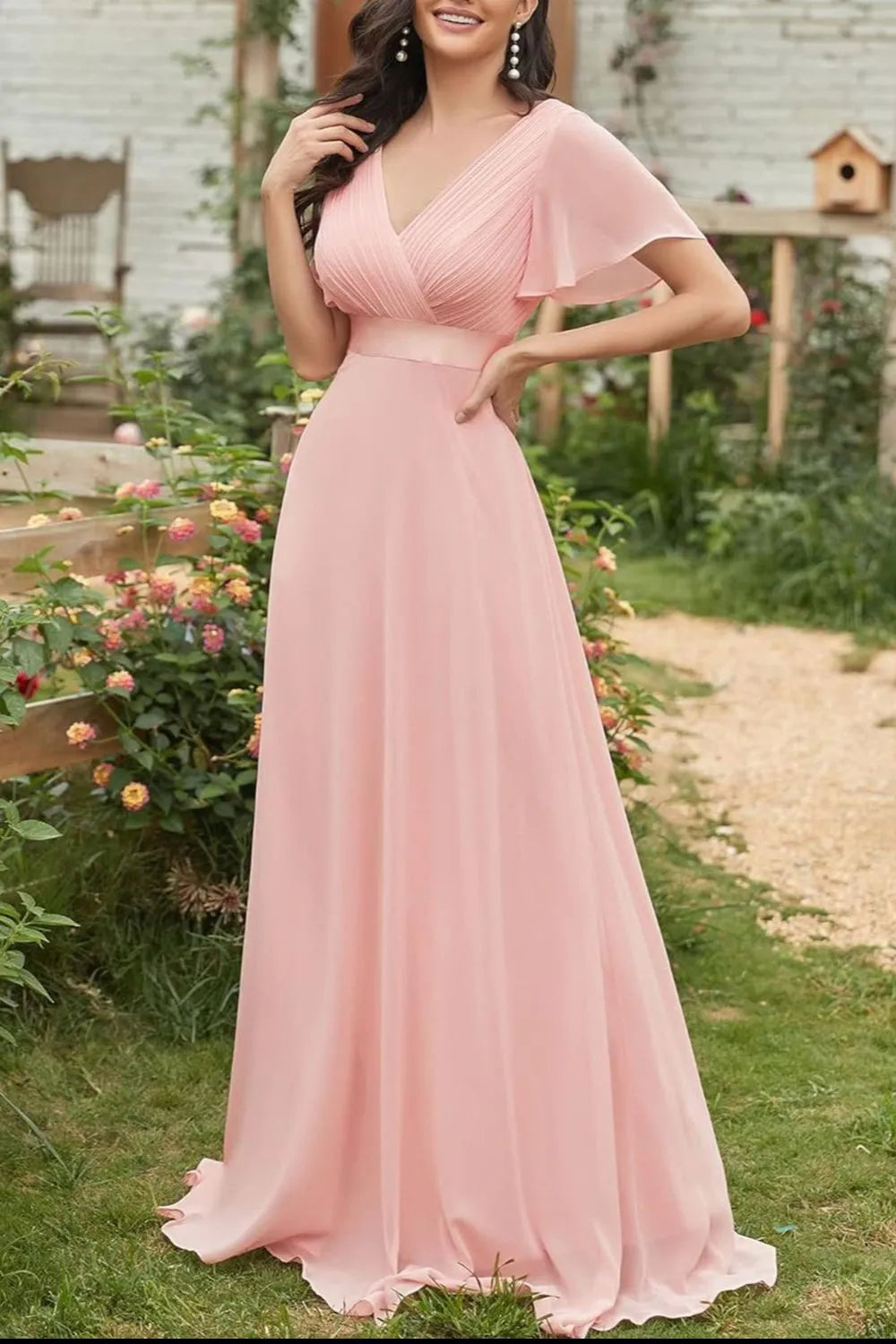 Surplice Flutter Sleeve Maxi Dress by Golden Gueen