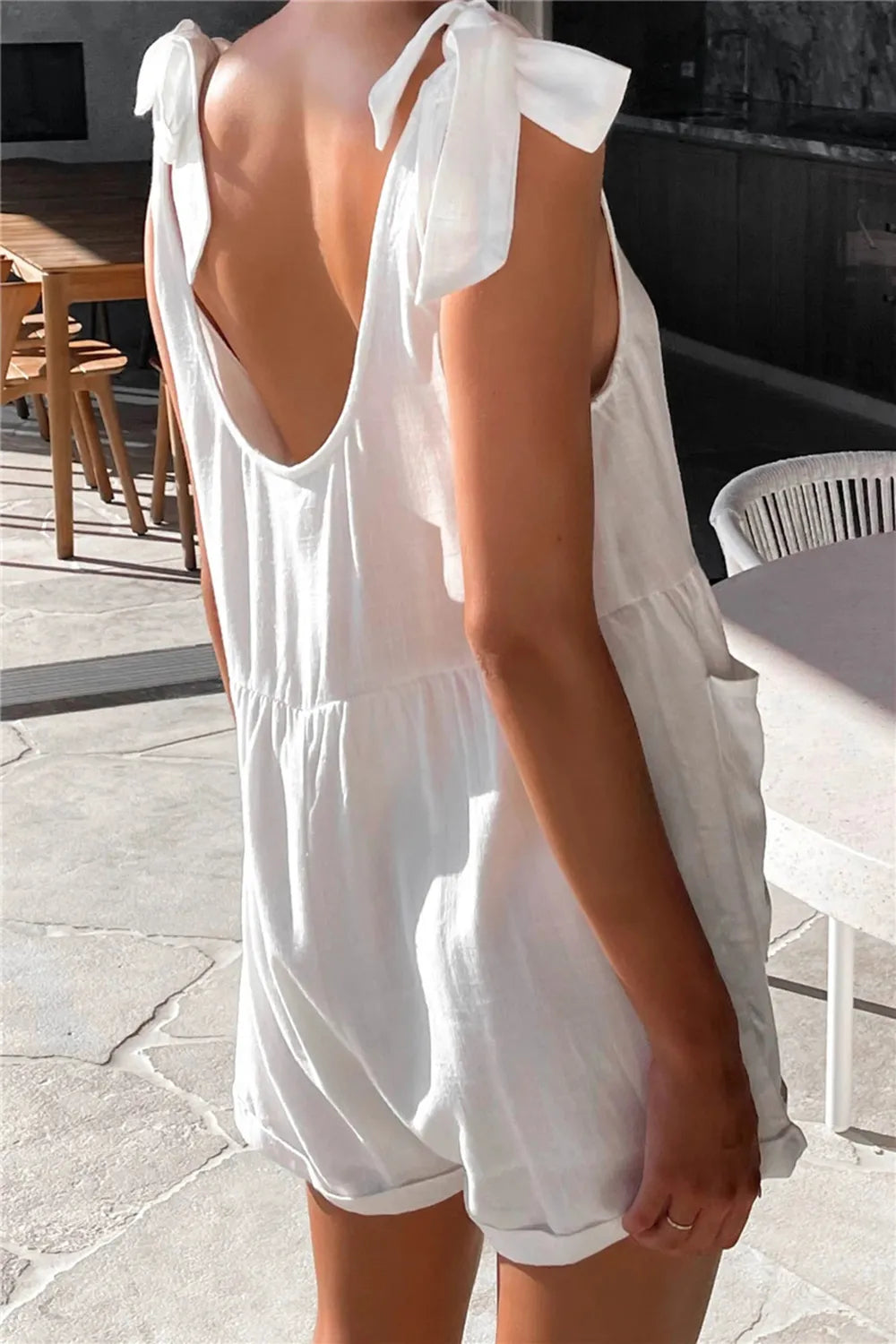 Scoop Neck Tie-Shoulder Romper