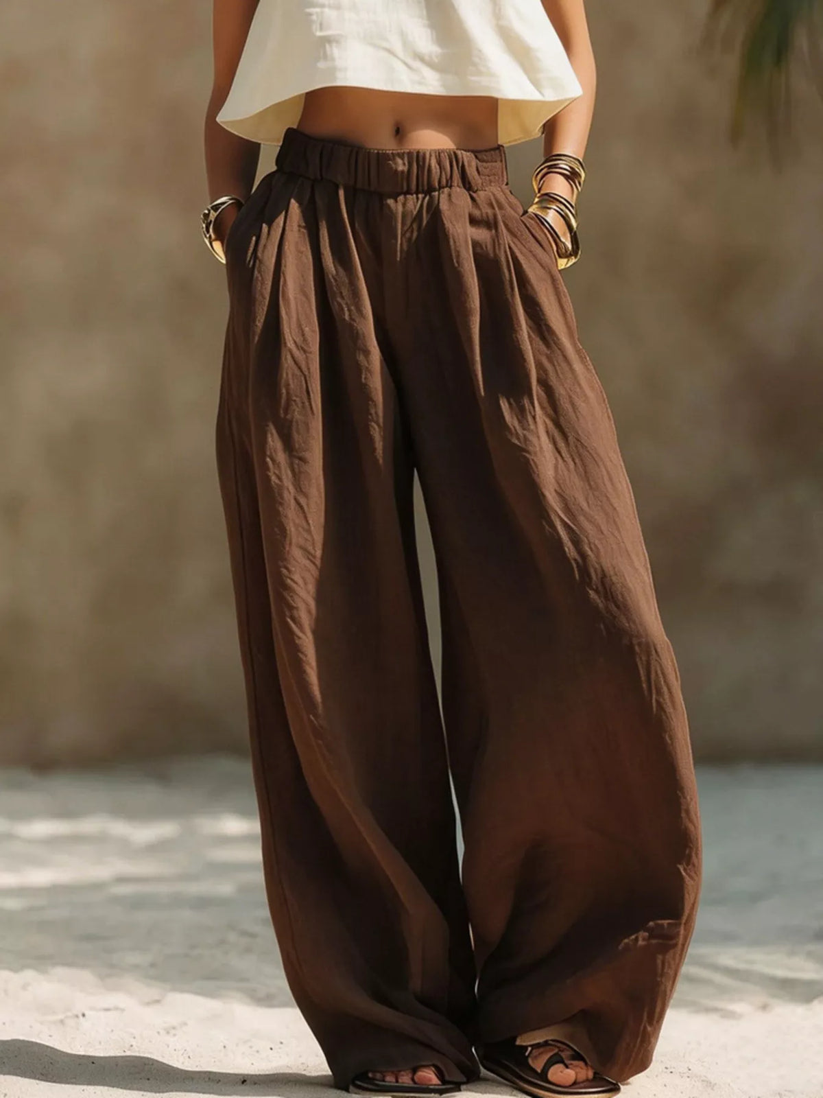 Elastic Waist Wide-Leg Plus Size Pants