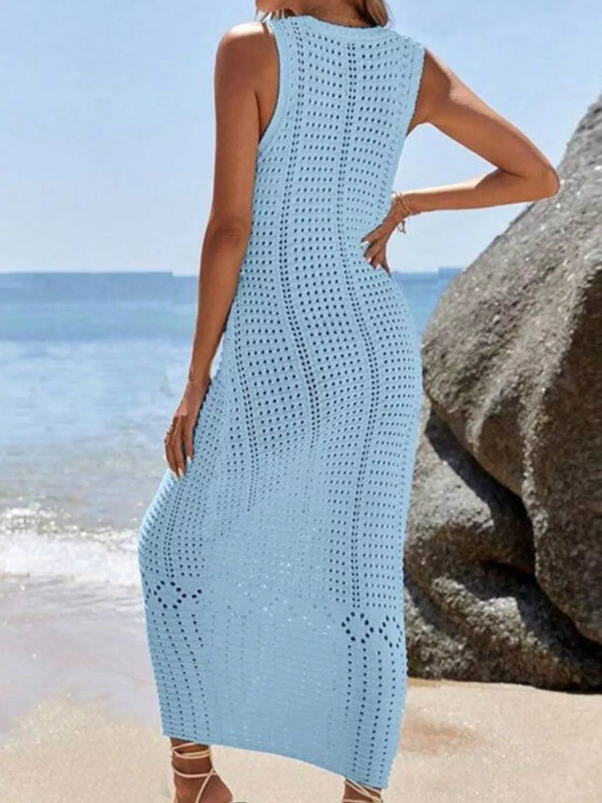 Sleeveless Crochet Knit Cover-Up Maxi Dress