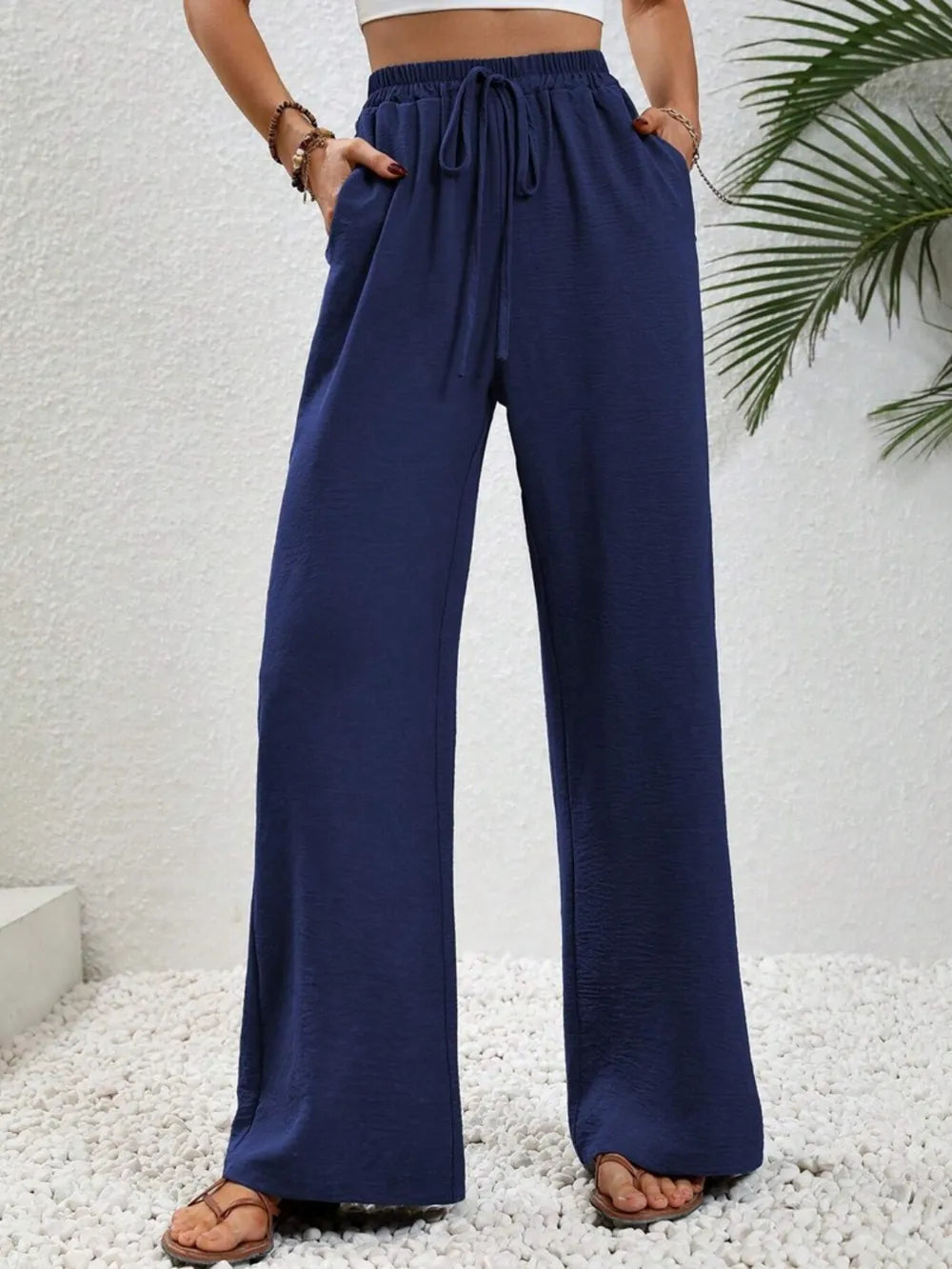 Wide-Leg Drawstring Pants