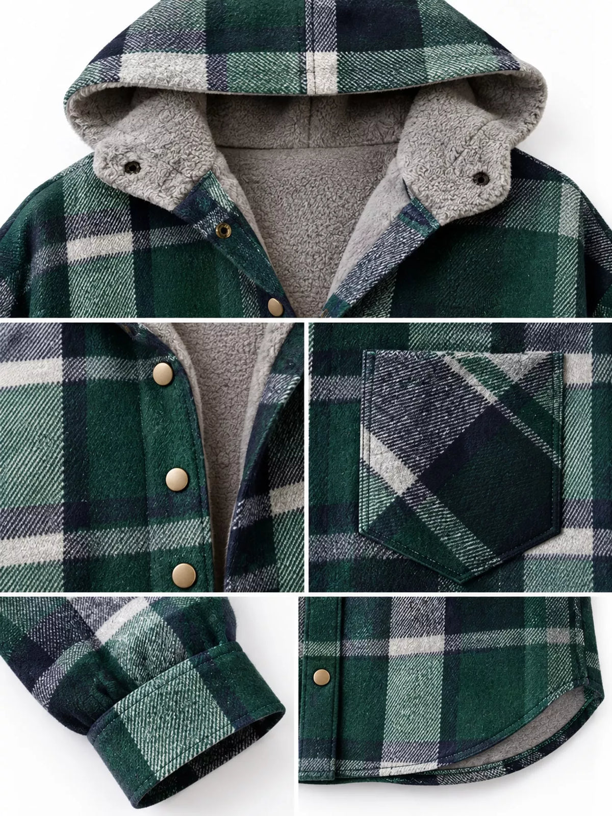 Plaid Hooded Button-Up Jacket