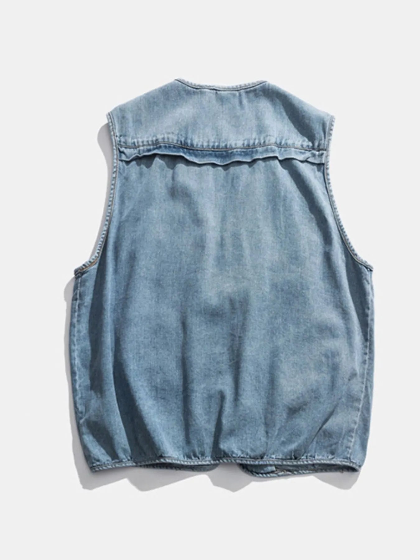 Multi-Pocket V-Neck Denim Vest in Light Wash