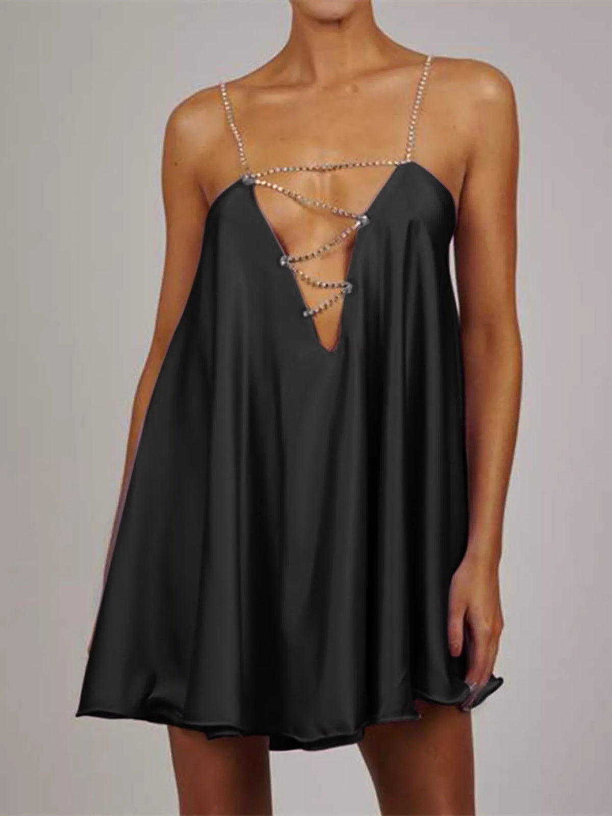 Rhinestone Plunge Mini Dress