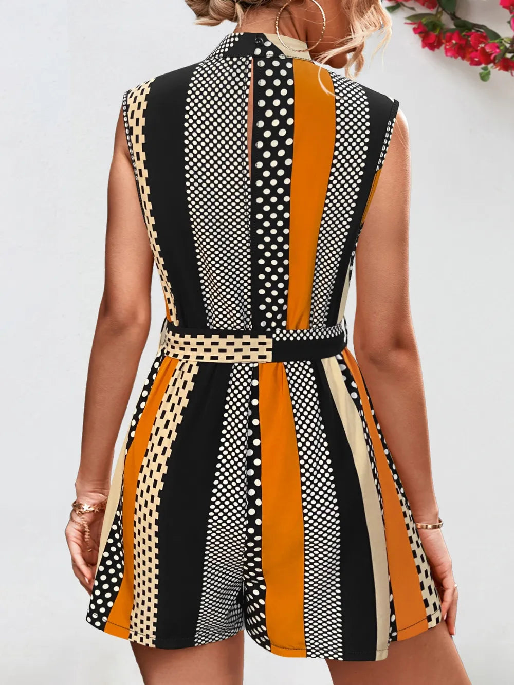 Tied Color Block Sleeveless Romper in Black