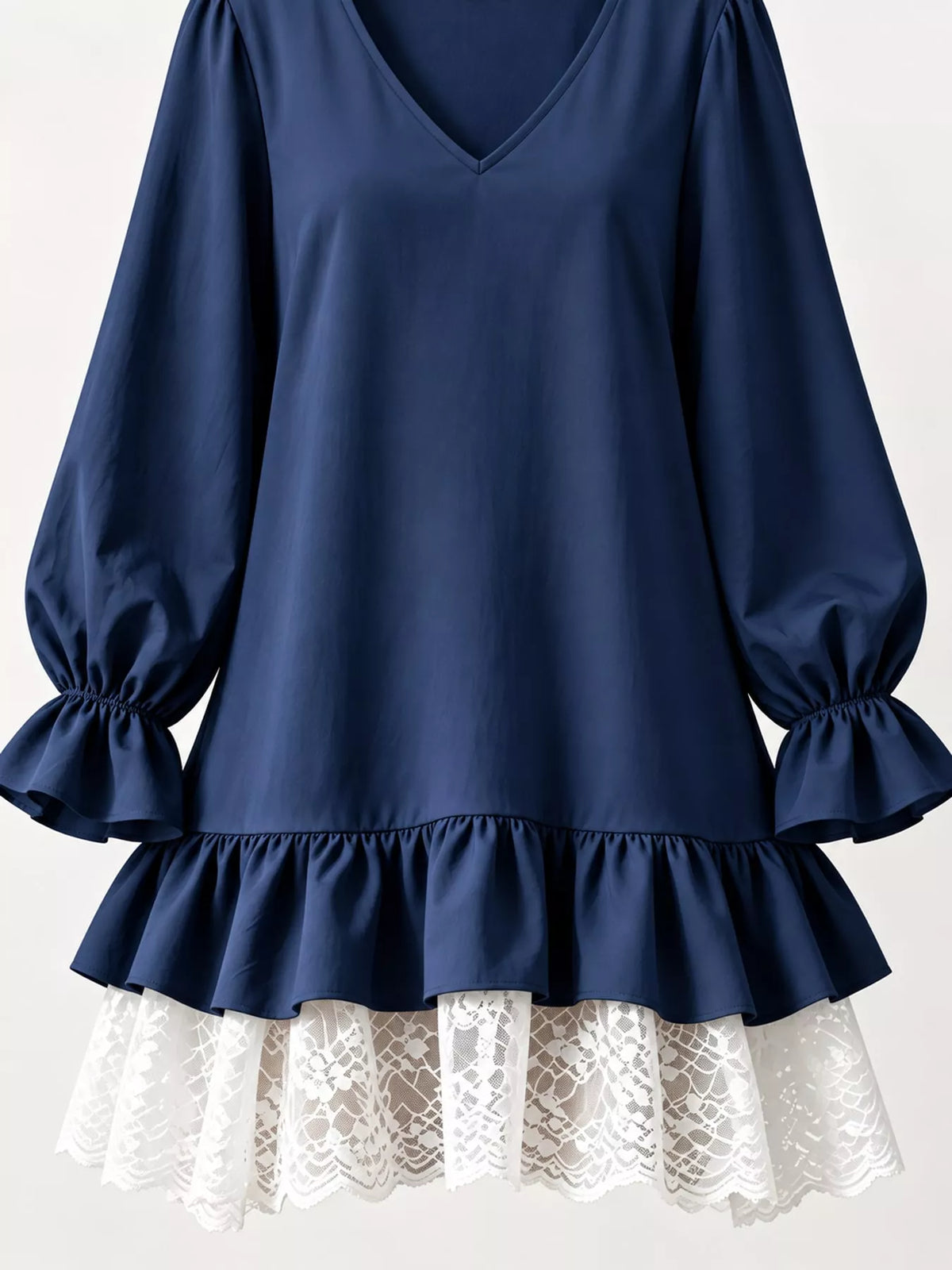 Lace Hem Flounce Sleeve Dress