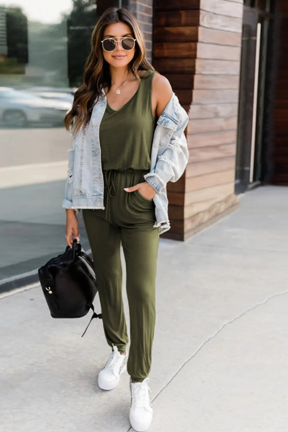 Drawstring Round Neck Jumpsuit by S.S.Ni