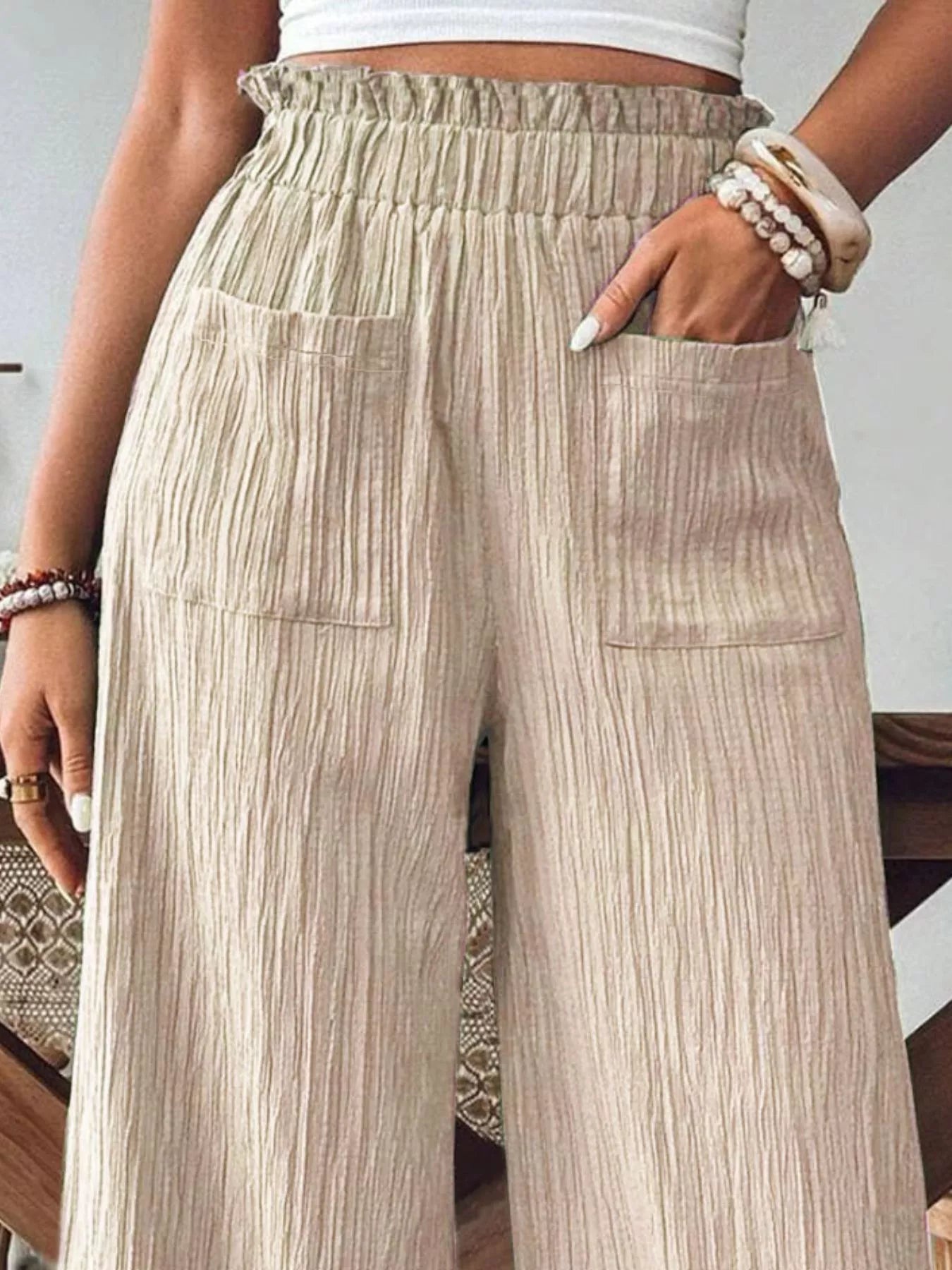 Ruched Frill Wide Leg Pants