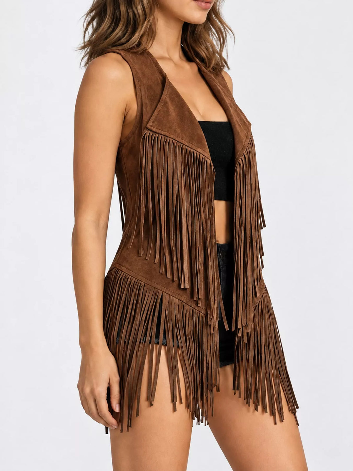 Fringed Hem Vest Coat