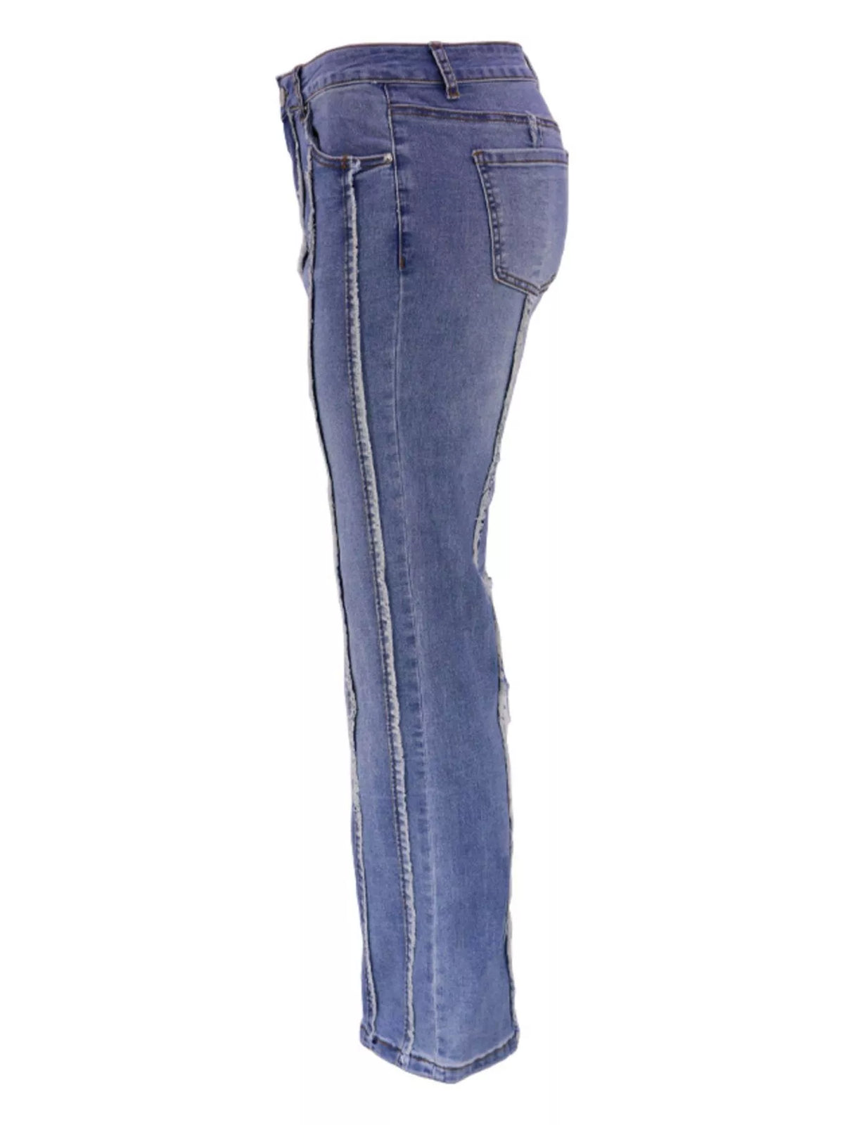 Striped Low-Rise Flare Jeans in Blue