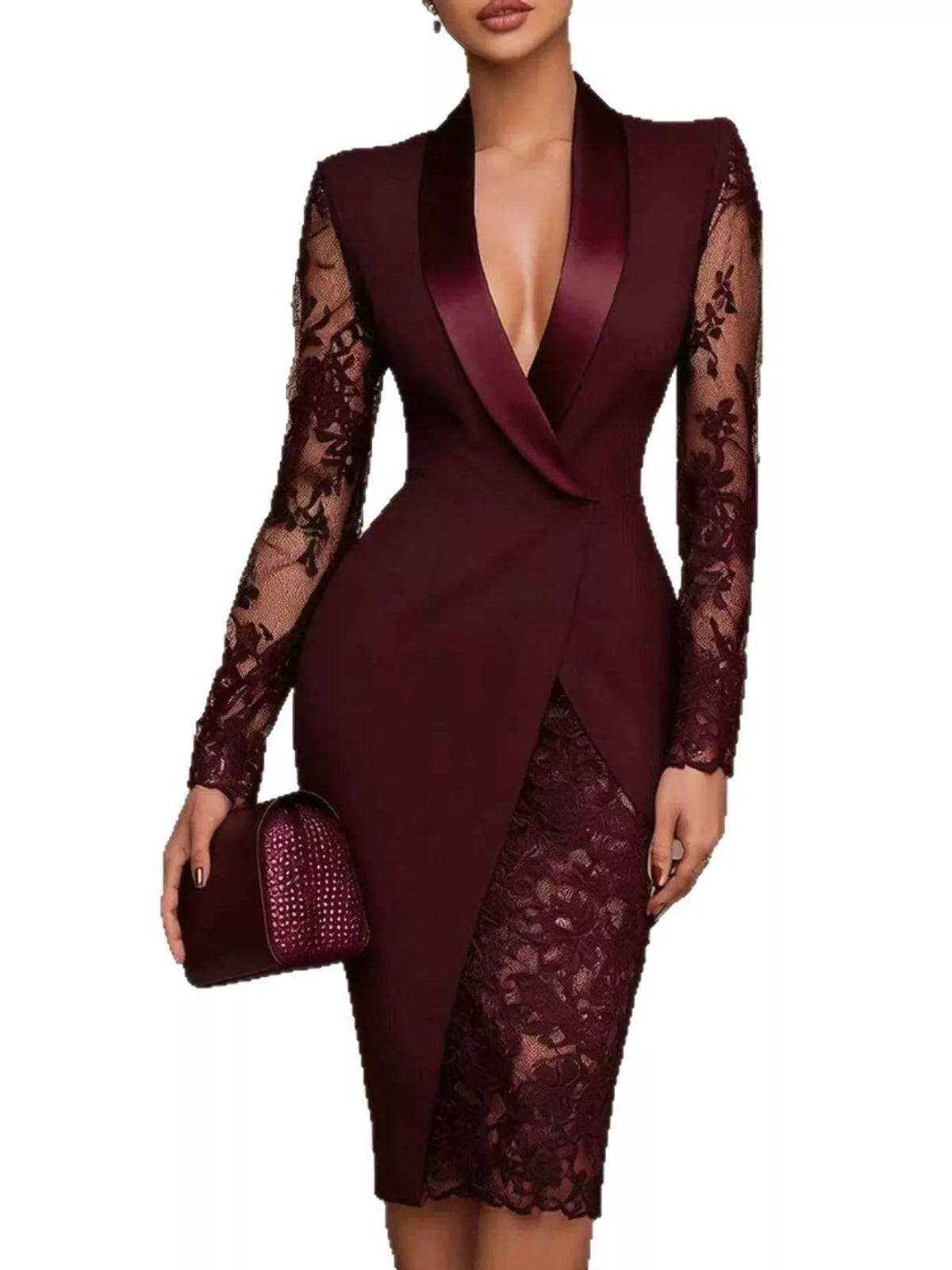 Lace-Sleeve Blazer Dress