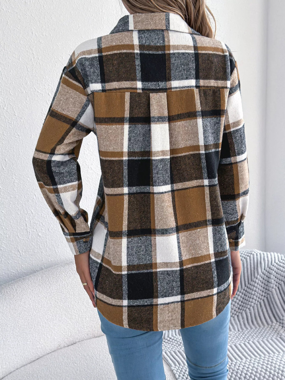 Plaid Button-Down Shacket by Clise