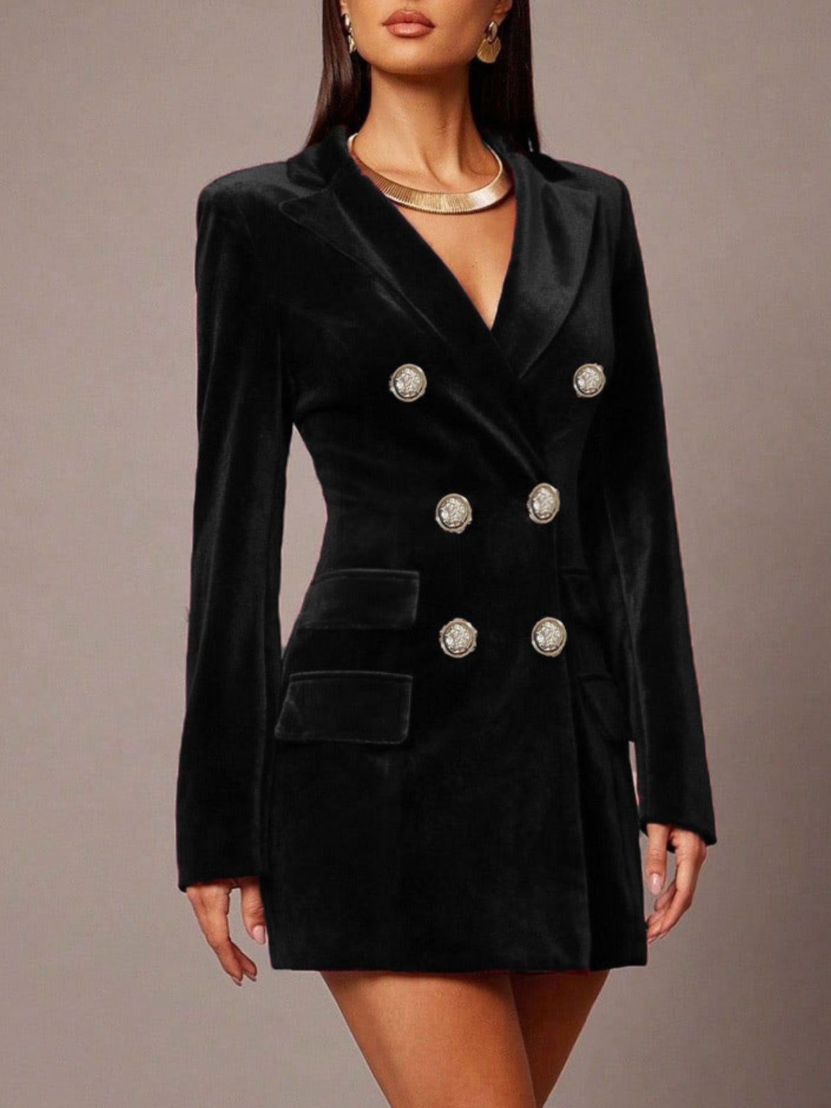 Double-Breasted Velvet Blazer Dress