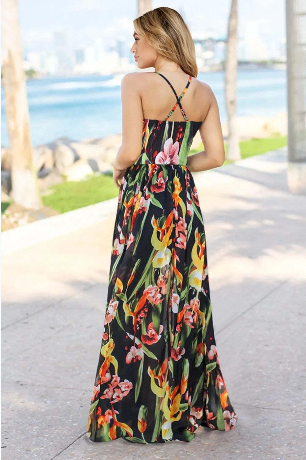 Crisscross Surplice Printed Cami Dress