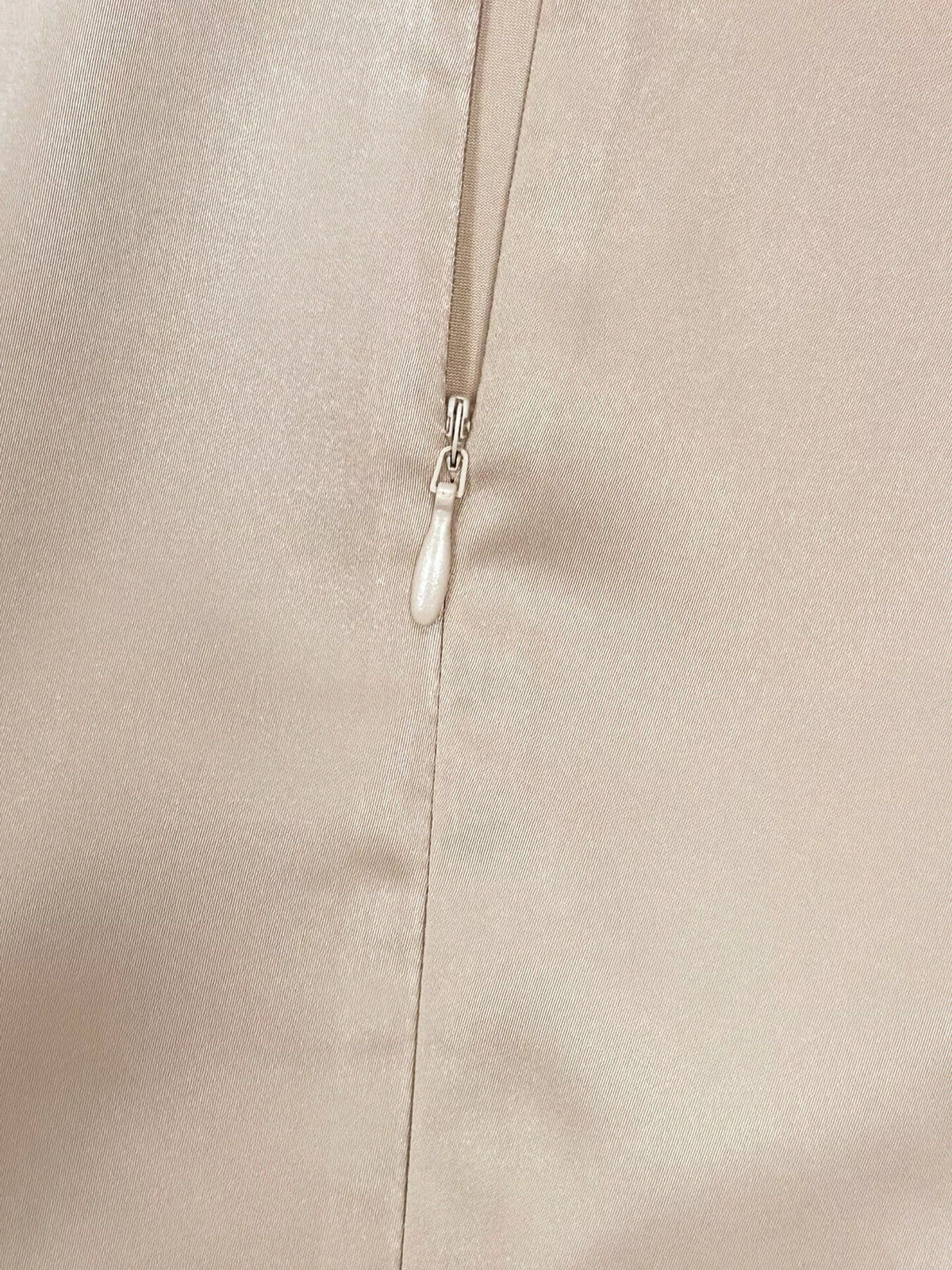 Long Sleeve Satin Ruched Midi Dress in Champagne in Champagne Color
