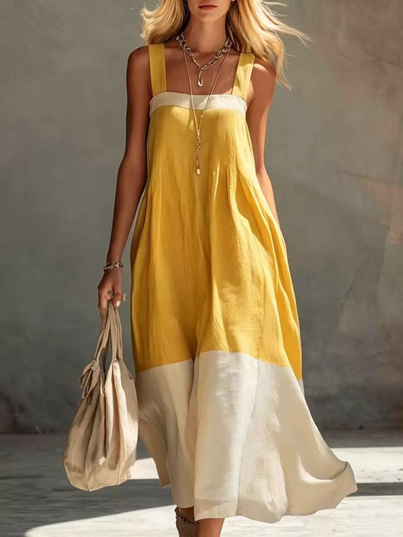 Color-Block Sleeveless Midi Dress