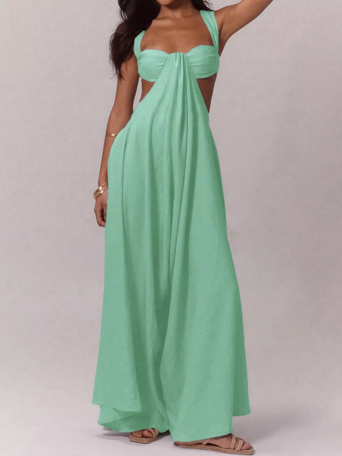 Backless Wide-Leg Jumpsuit with Cutout Detail