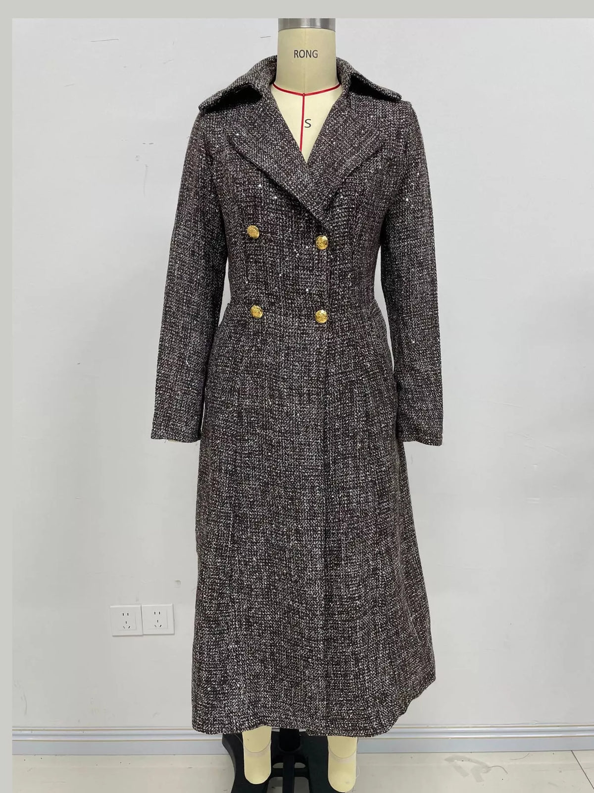 Double-Breasted Longline Coat in Heather Gray