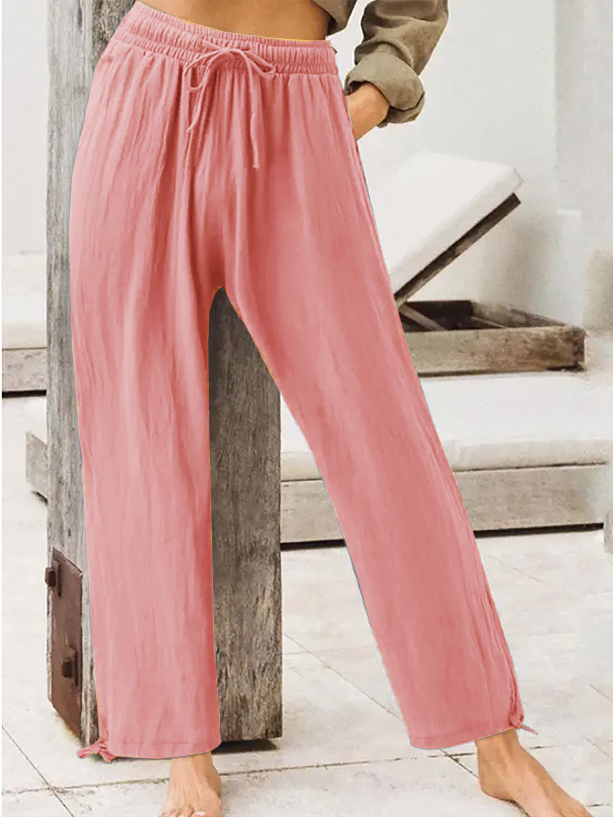 Casual Drawstring Wide Leg Pants
