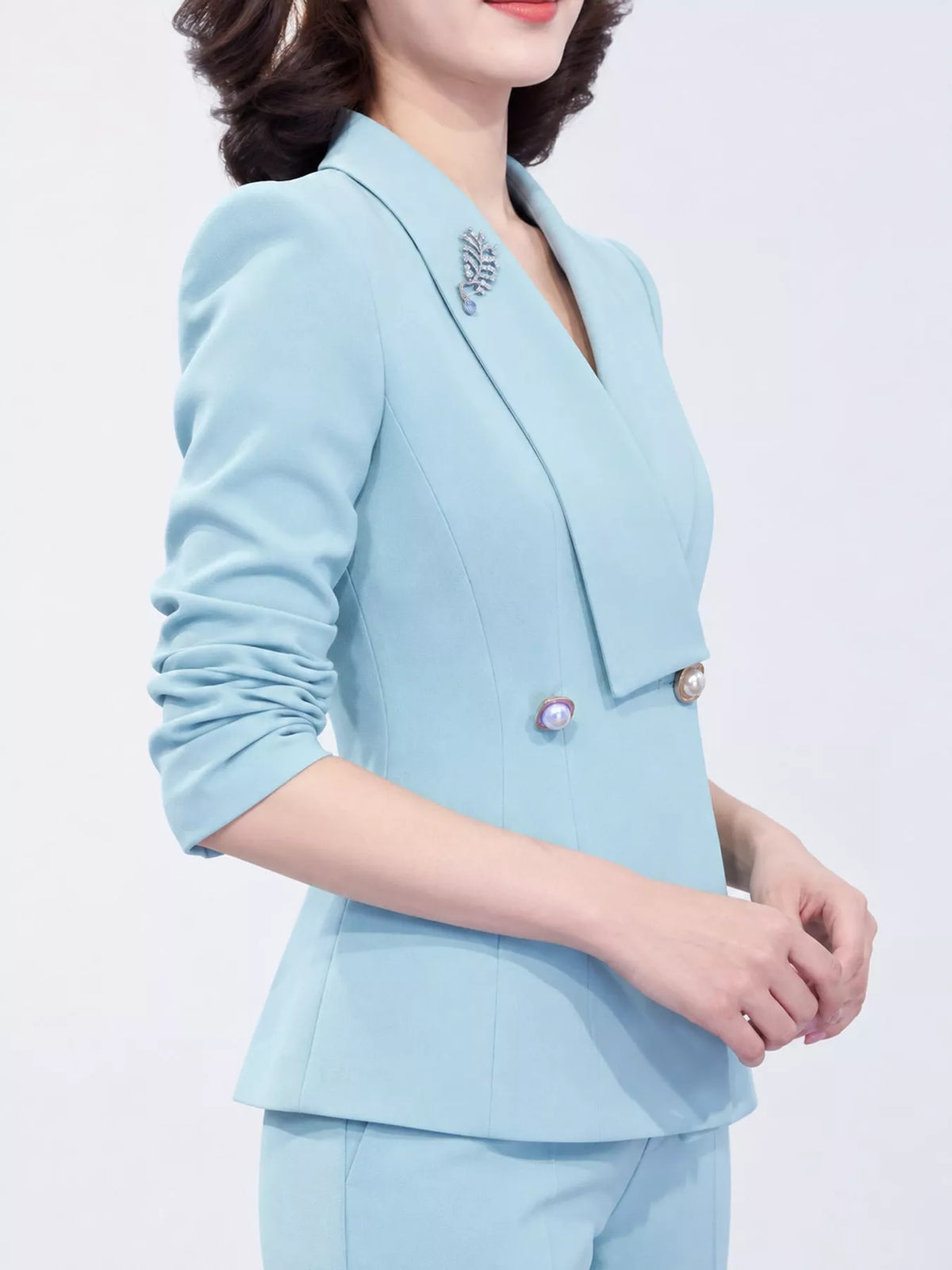 Double-Breasted Blazer and Pants Set in Light Blue