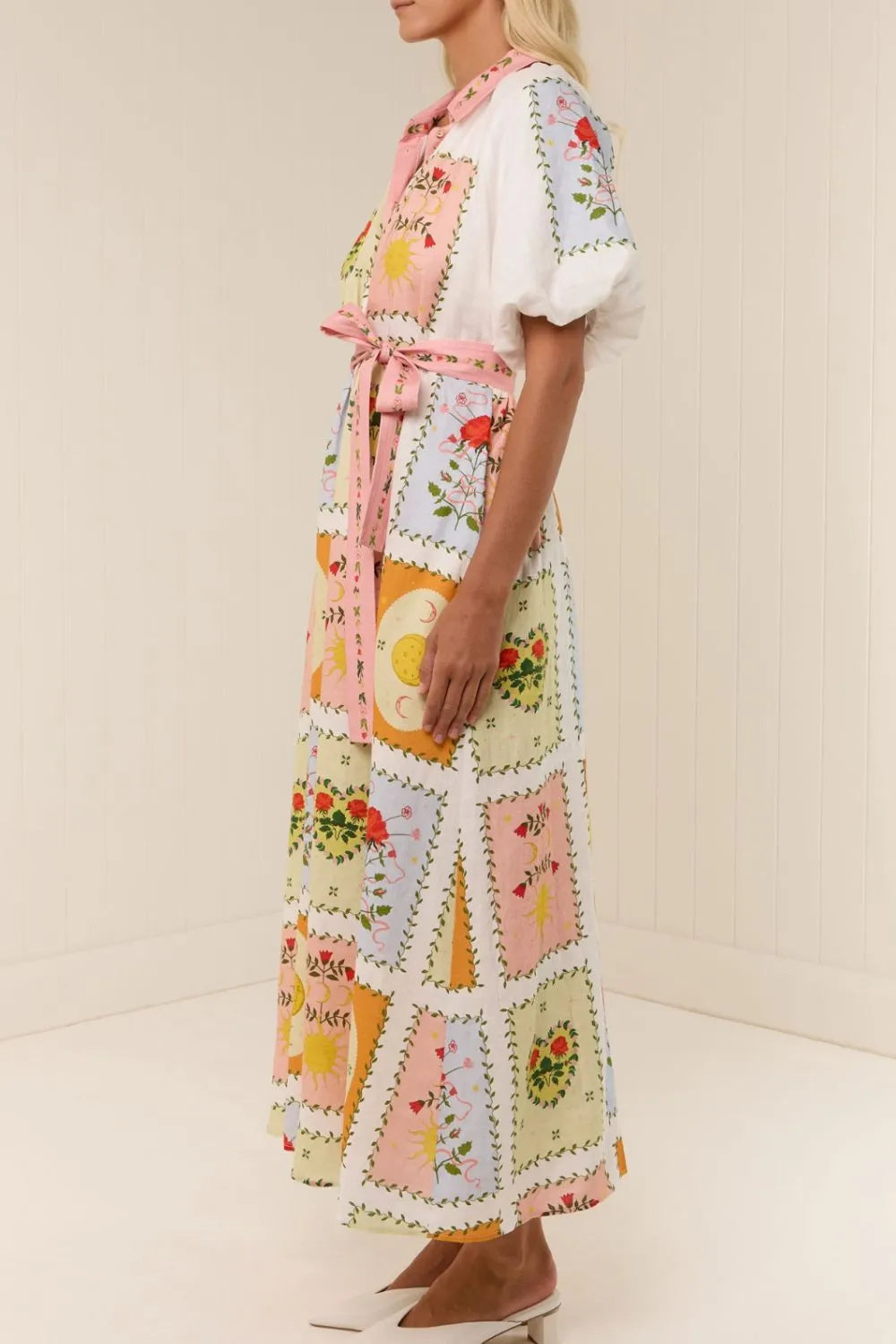 Floral Belted Short Sleeve Maxi Dress