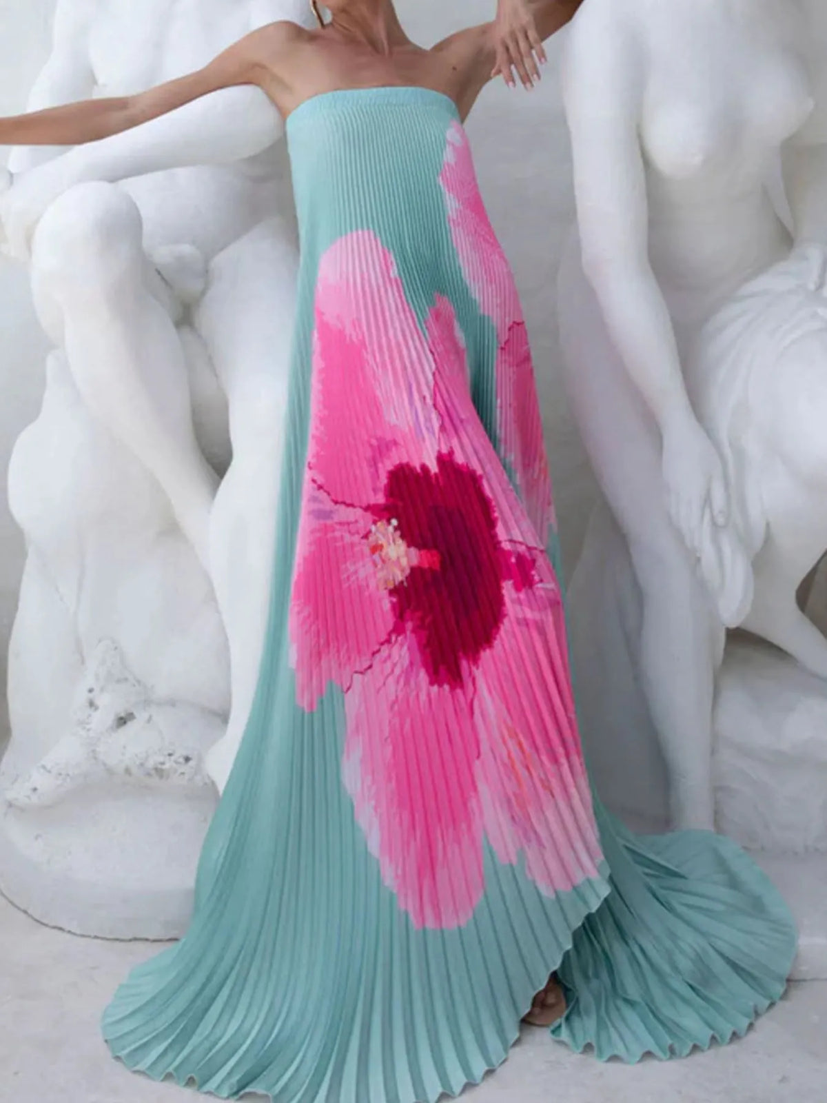 Pleated Tube Floor-Length Dress