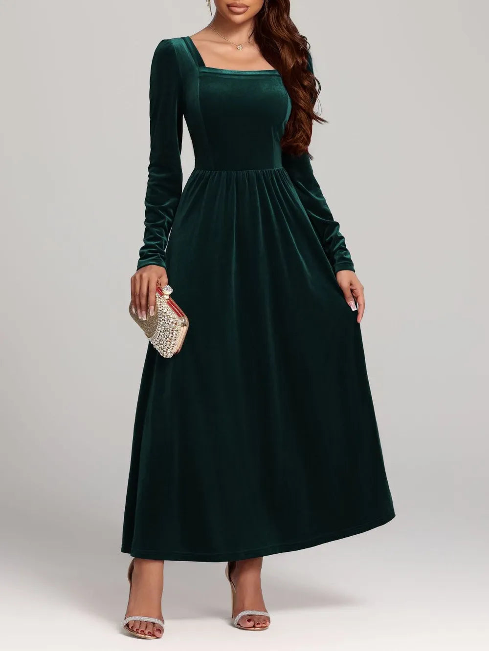 Velvet Square Neck Backless Dress